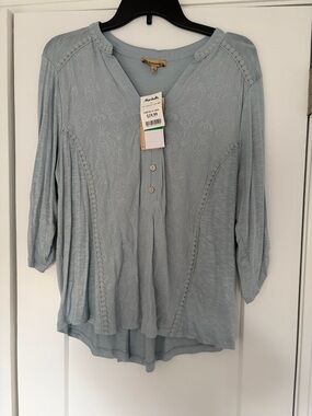 Democracy Pale Blue Embroidered V-Neck Blouse